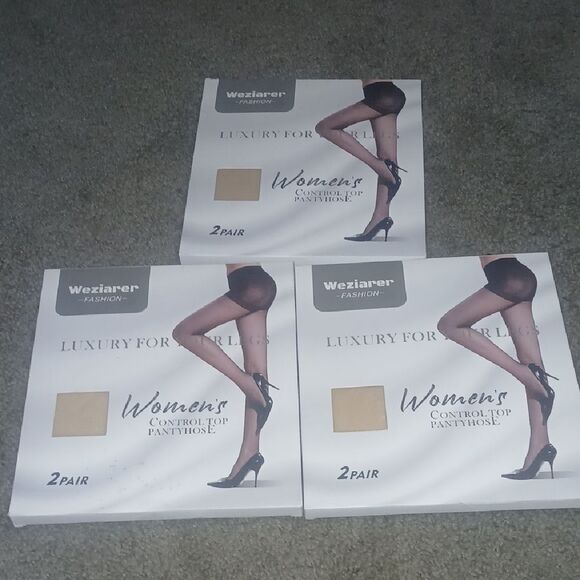 Weziarer Nude Control Top Pantyhose reinforce toes Sz L ( 3pks 6prs) NEW - Picture 1 of 6